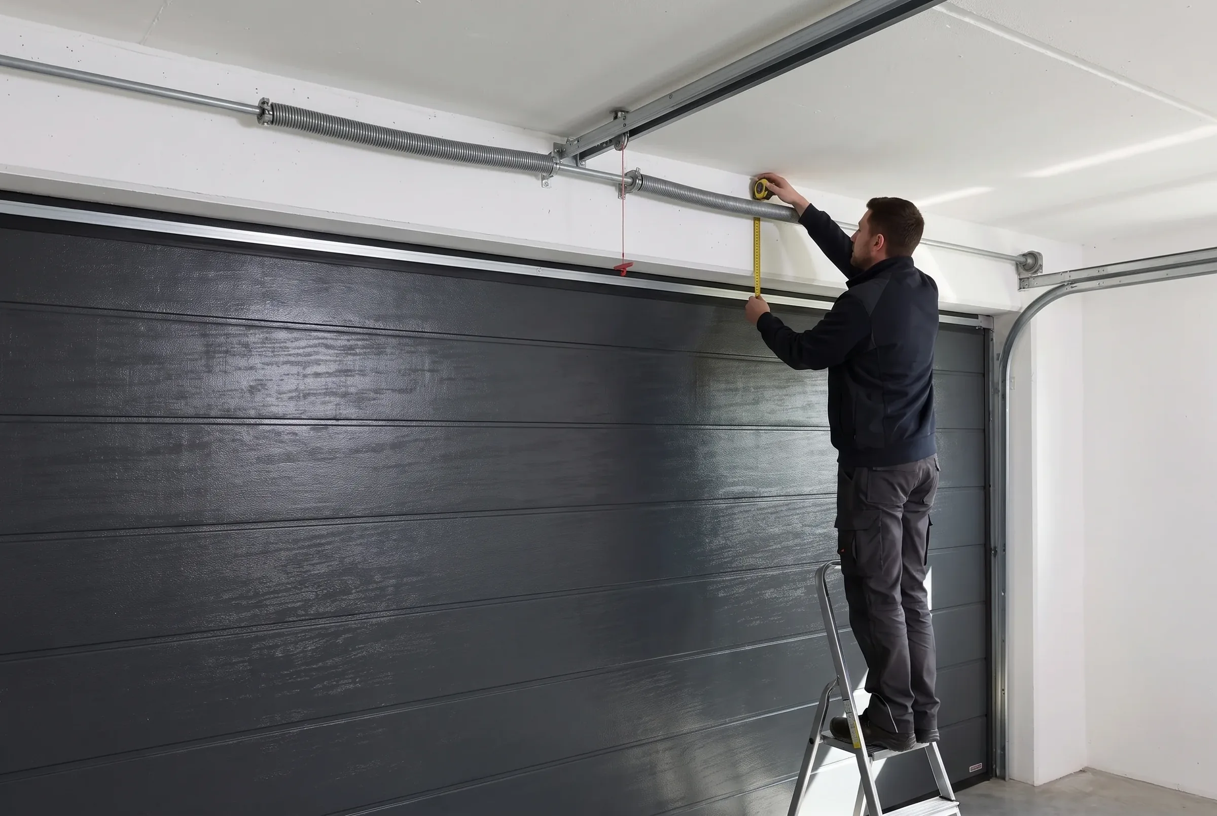Mesure de la retombée de linteau avant pose d'une porte sectionnelle