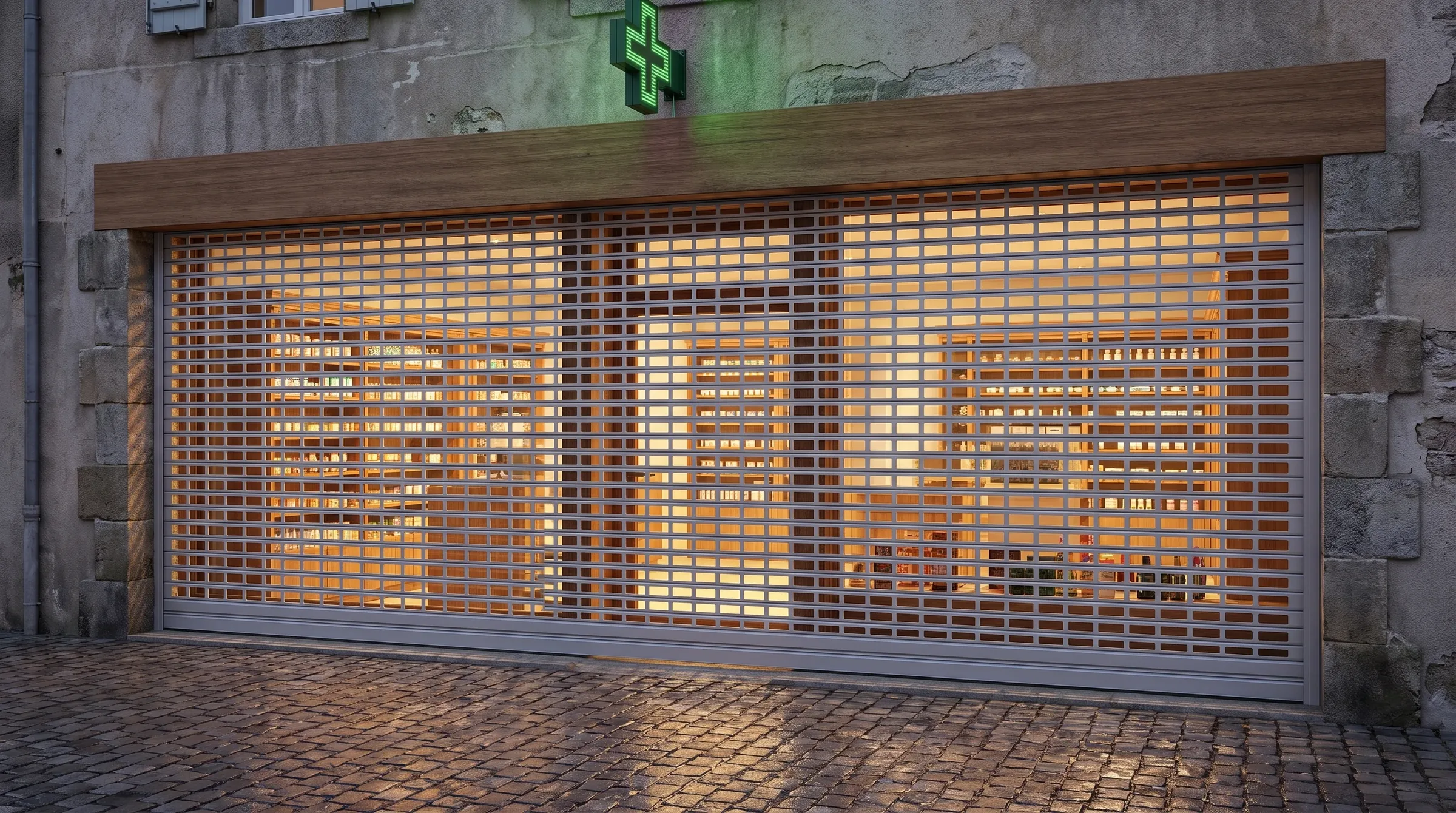 Grille rétractable Hörmann Rollgitter HG-L pour vitrine officine de pharmacie