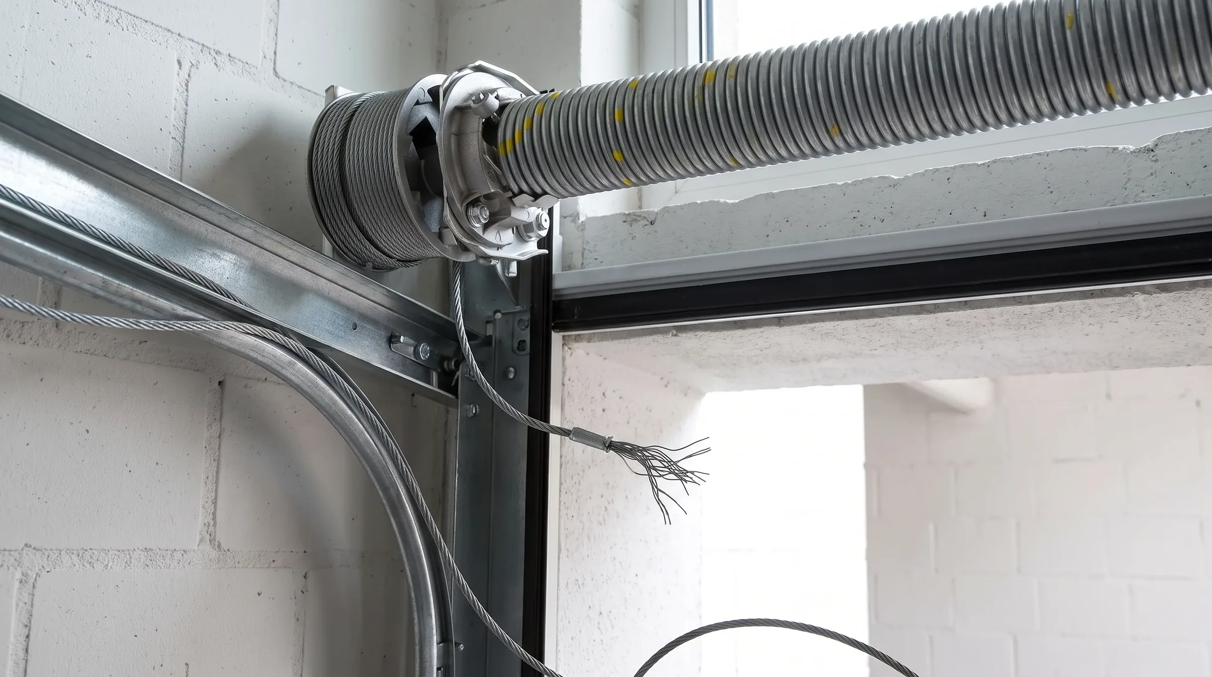 Gerissenes Hubkabel am Boden eines Garagentors