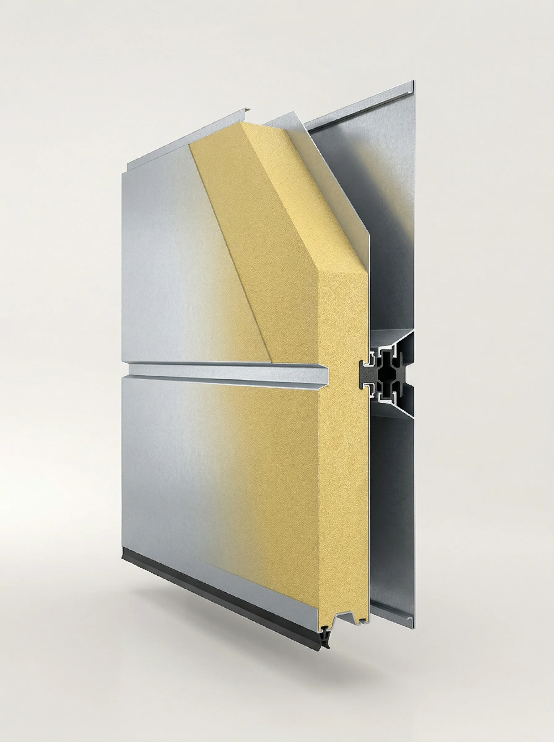 Coupe transversale d'un panneau sectionnelle Hörmann LPU 67 avec mousse polyuréthane