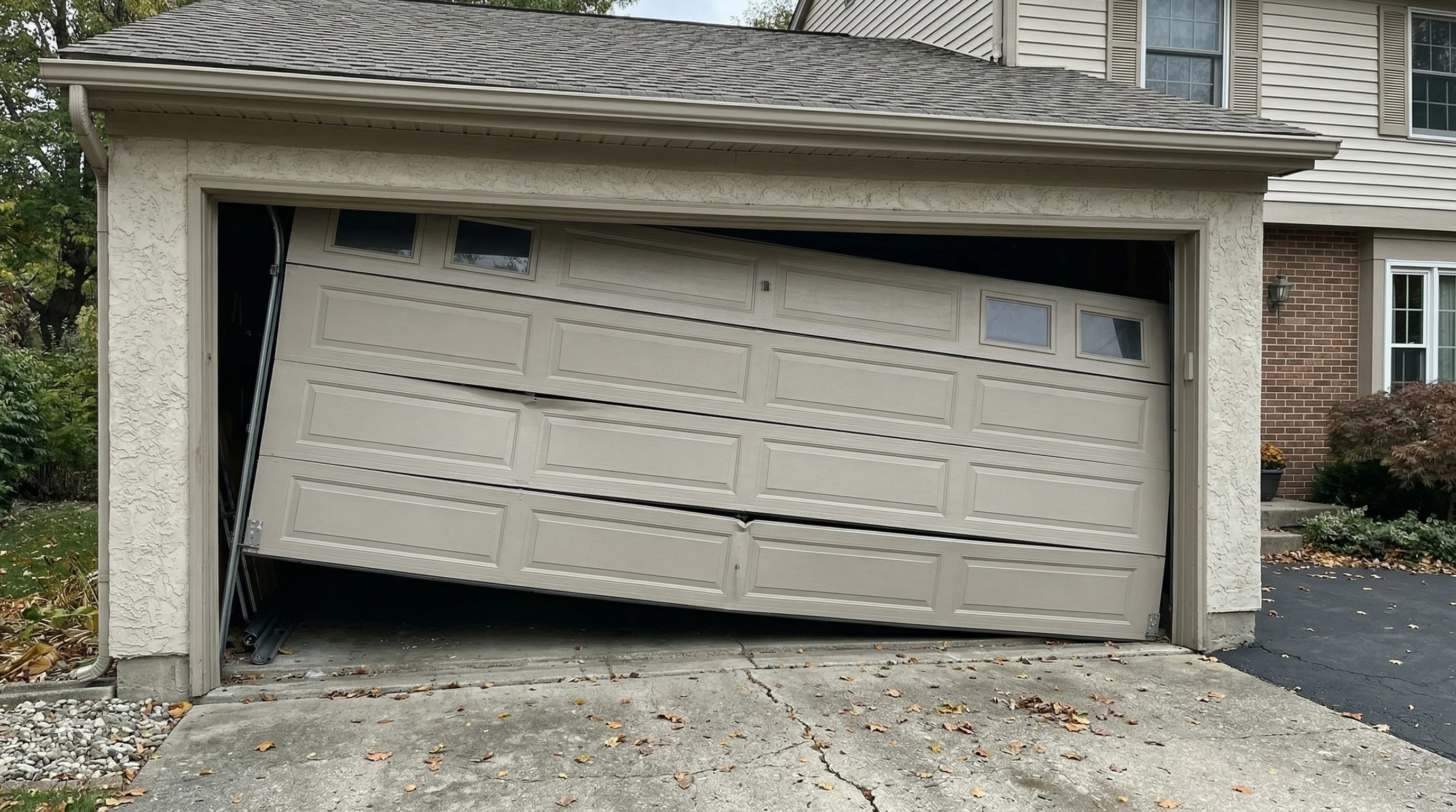 Crooked garage door tilting to one side