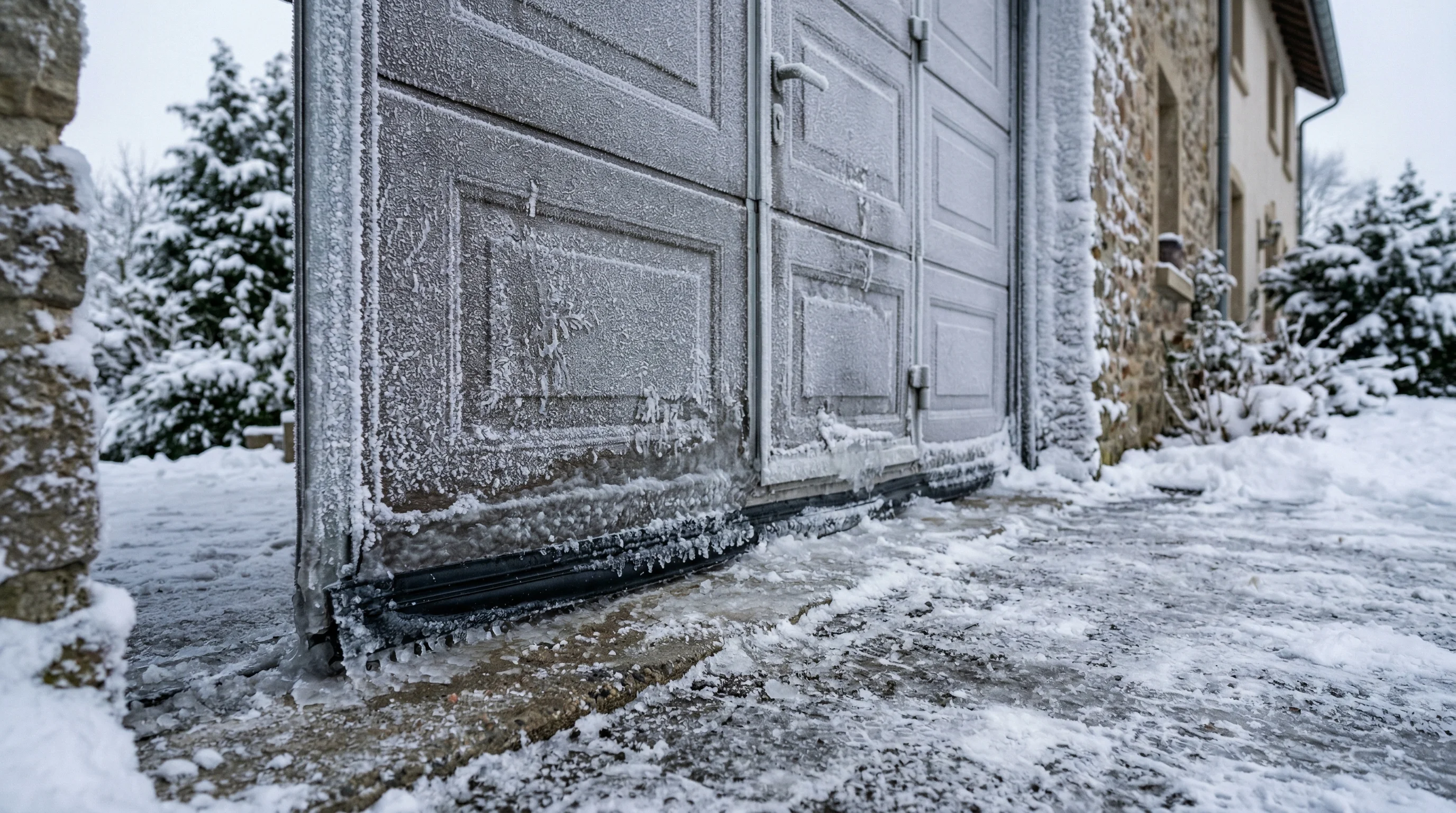 Vereistes Garagentor im luxemburgischen Winter